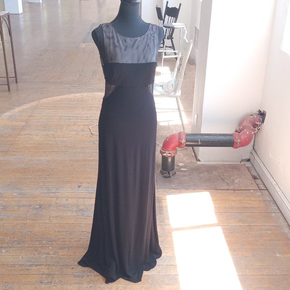 Black slinky sheer open back long maxi length dress - Picture 4 of 11
